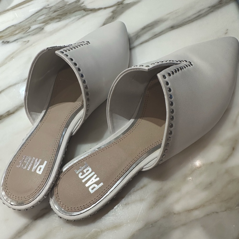 White PAIGE Leather Slides